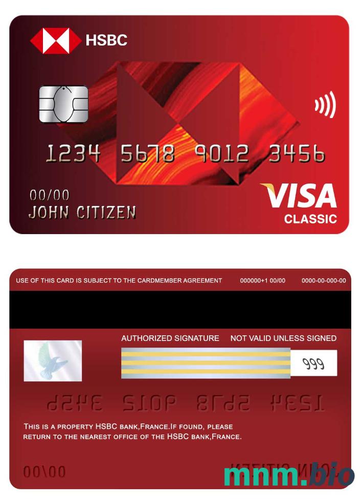 France HSBC bank visa klasyczny karta przykład w formacie PSD